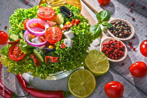 Composition with vegetable salad bowl