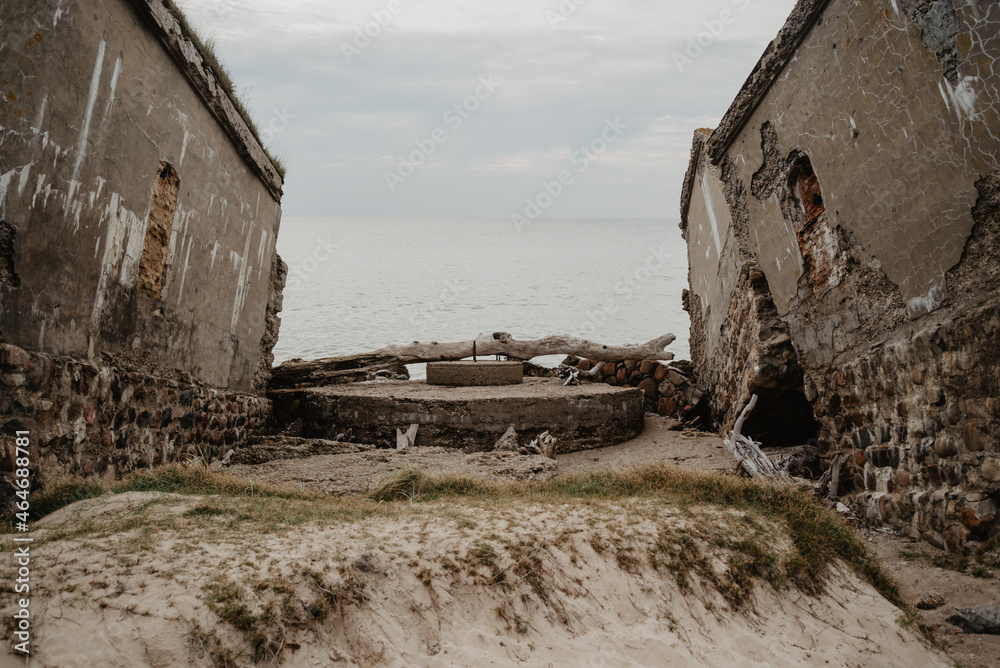 The construction of concrete wartime bunkers on the shores of the Baltic Sea collapsed