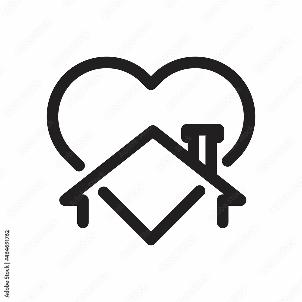 Stay home icon. House with heart Stay home icon. House with heart