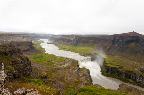 Hafragilsfoss falls in summer season view, Iceland