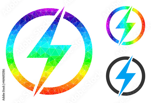 Low-poly electricity icon with spectral colored. Spectral colored polygonal electricity vector is designed of scattered bright triangles.