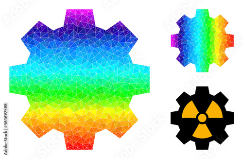 lowpoly radioactive industry icon with spectrum gradient. Rainbow vibrant polygonal radioactive industry vector combined from random vibrant triangles.