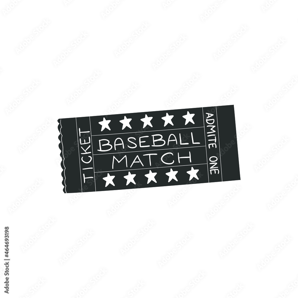 Obraz premium Baseball Ticket Icon Silhouette Illustration. Sport Admission Vector Graphic Pictogram Symbol Clip Art. Doodle Sketch Black Sign.