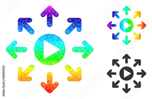 Low-poly viral marketing icon with spectrum vibrant. Spectral colorful polygonal viral marketing vector is filled with random colorful triangles. photo