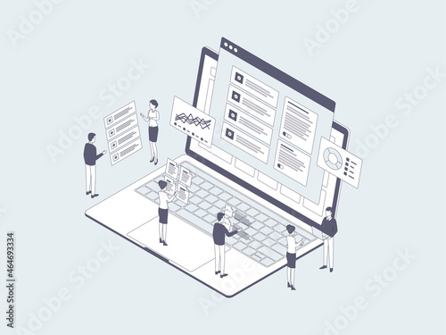 Key Performance Indicator Isometric Illustration Lineal Grey. Suitable for Mobile App, Website, Banner, Diagrams, Infographics, and Other Graphic Assets.