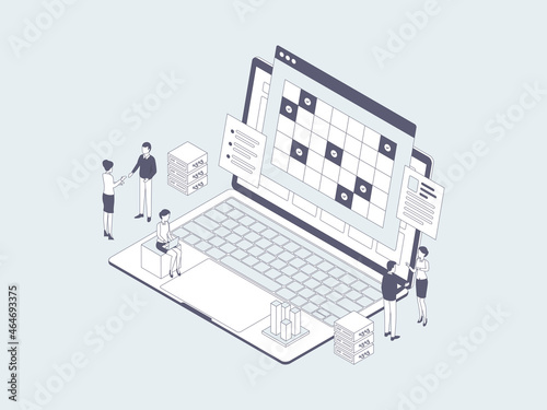 Business Agreement Isometric Illustration Lineal Grey. Suitable for Mobile App, Website, Banner, Diagrams, Infographics, and Other Graphic Assets.