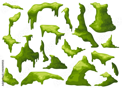 Swamp moss, forest lichen. Marsh plants for computer games isolated on white background. Vector cartoon illustration.