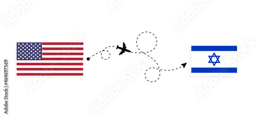 Flight and travel from USA to Israel by passenger airplane Travel concept