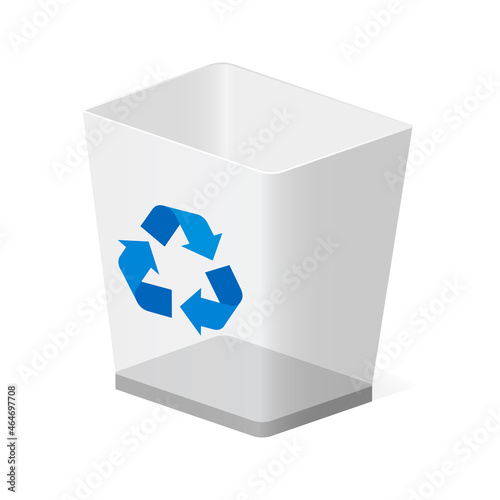 Trash bin or basket icon with recycle sign isolated on white background