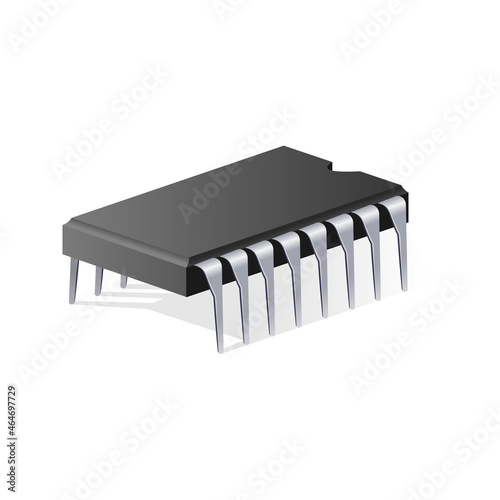 Volumetric computer microchip icon or processor icon for microcircuit