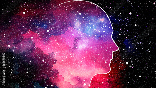 Mindfulness meditation, self-consciousness, focusing and releasing stress concept. Vector illustration of human head on space background photo