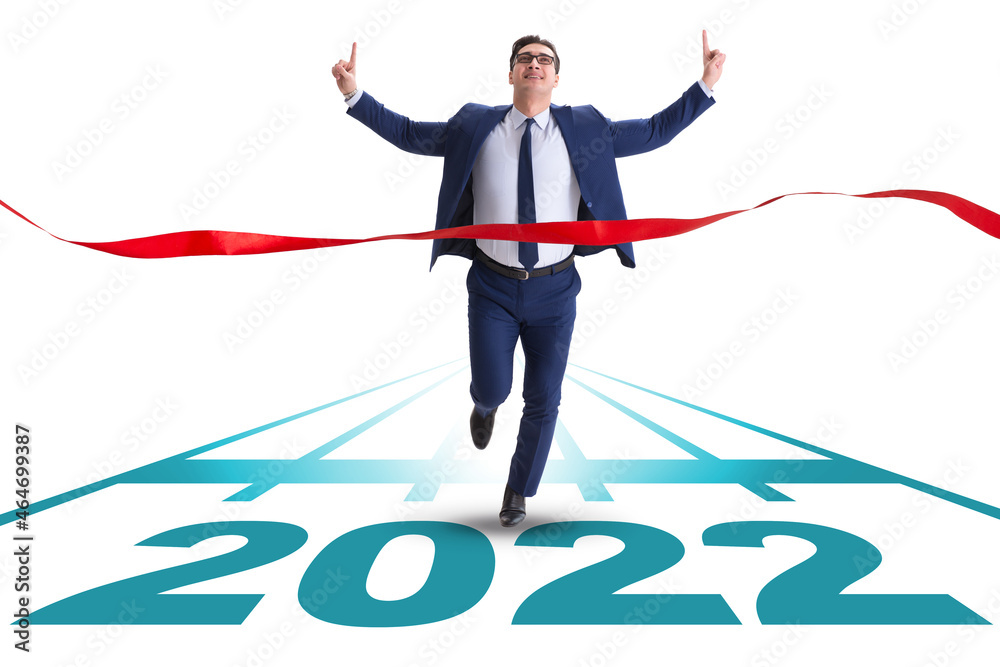 Businessman running to the 2022 year Businessman running to the 2022 year