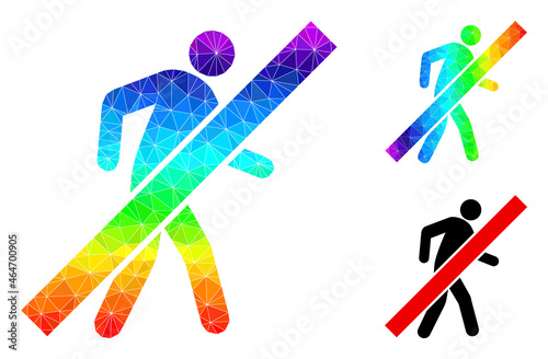 lowpoly stop walking man icon with spectral colored. Spectrum vibrant polygonal stop walking man vector is constructed with random vibrant triangles.