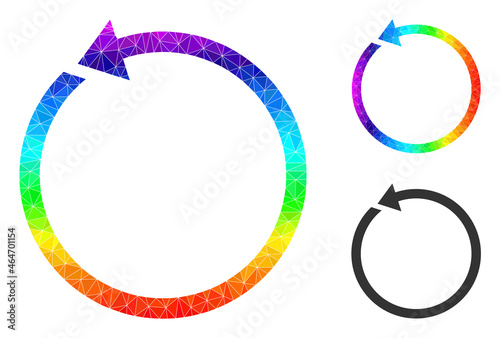 lowpoly rotate ccw icon with spectral colored. Rainbow colorful polygonal rotate ccw vector is designed with scattered colored triangles.