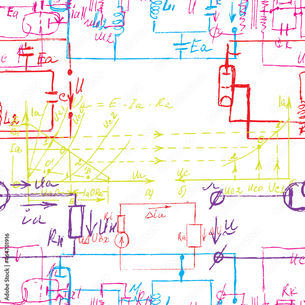 Scientific seamless background with handwritten mathematical and
