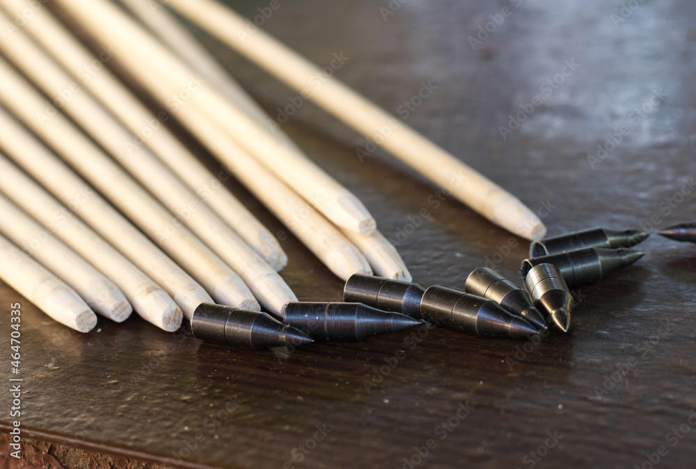 Arrow shafts and tips prepared for assembly Arrow shafts and tips prepared for assembly
