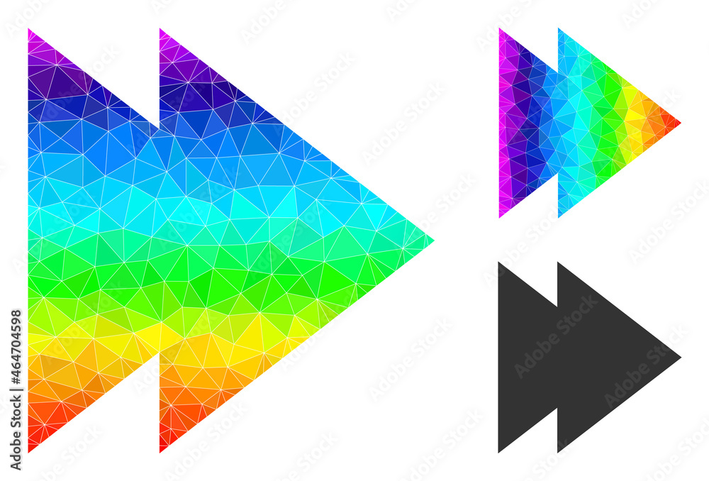 Low-poly move right icon with spectrum vibrant. Spectrum colored polygonal move right vector is designed from randomized vibrant triangles. Low-poly move right icon with spectrum vibrant. Spectrum colored polygonal move right vector is designed from randomized vibrant triangles.