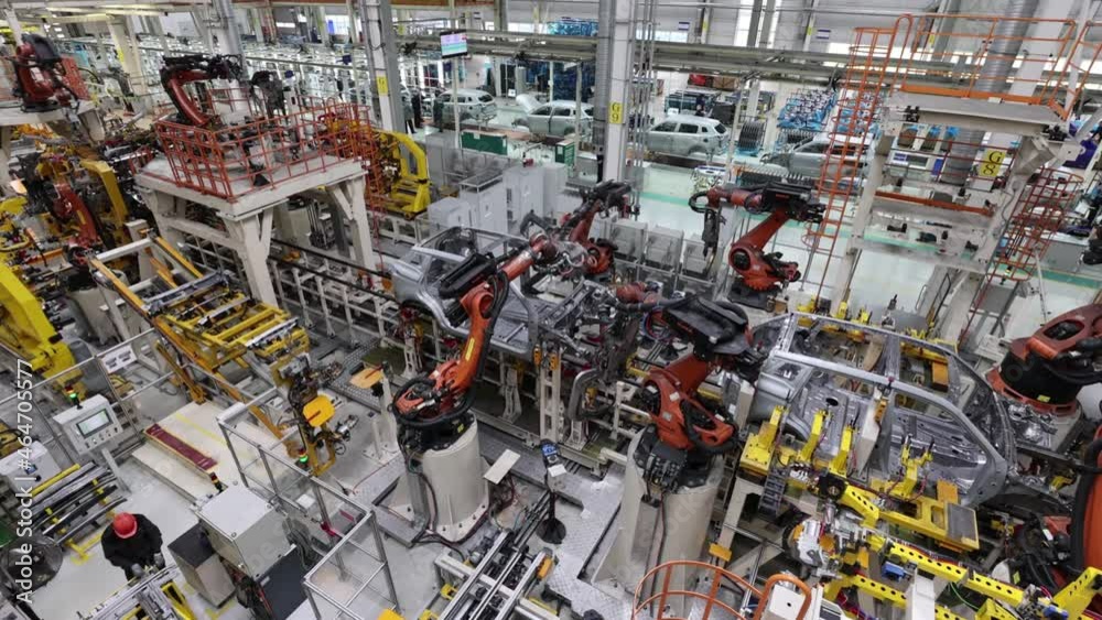 general plan of a plant for the production of cars on an automatic line with robots