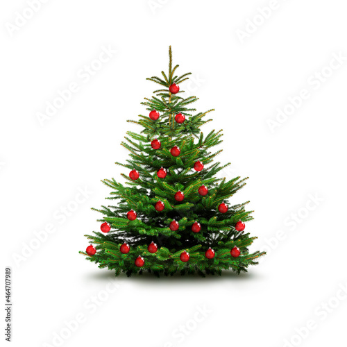 Weihnachtsbaum mit Roten Kugeln isoliert auf weissem Hintergrud