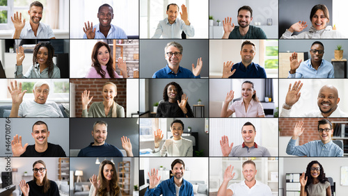 Fotografía Online Video Conferencing Call Waving Hand Group