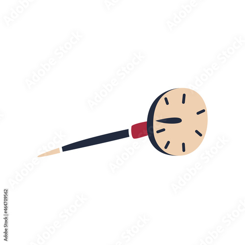 Kitchen thermometer for roasting turkey. Object for cooking dinner for Thanksgiving. Simple flat illustration. Cartoon icon with home item.