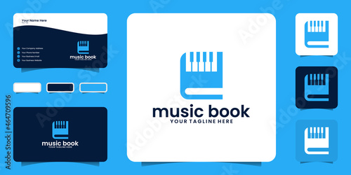 book and piano music logo design inspiration, business card and template design