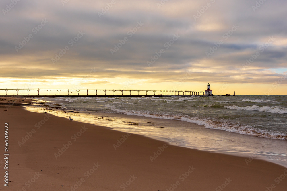 Michigan City East Pierhead Lighthouse view in Michigan City of Indiana State