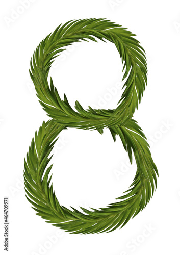 Number from a young spruce twig of a tender green color 1 2 3  without background