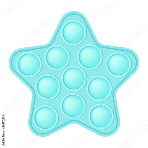 Popit a fashionable silicon blue star fidget toy. Addictive anti-stress star toy in pastel colors. Bubble sensory developing popit for kids fingers. Vector illustration isolated on a white background.