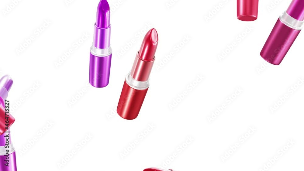 Realistic looping 3D animation of the falling pink and red shiny lipsticks rendered in UHD with alpha matte Realistic looping 3D animation of the falling pink and red shiny lipsticks rendered in UHD with alpha matte
