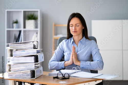 Woman Doing Accounting Stress Management Yoga Exercise