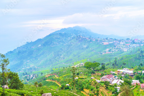 The view on Haputale from the mountain road during the foggy weather, Sri Lanka. photo