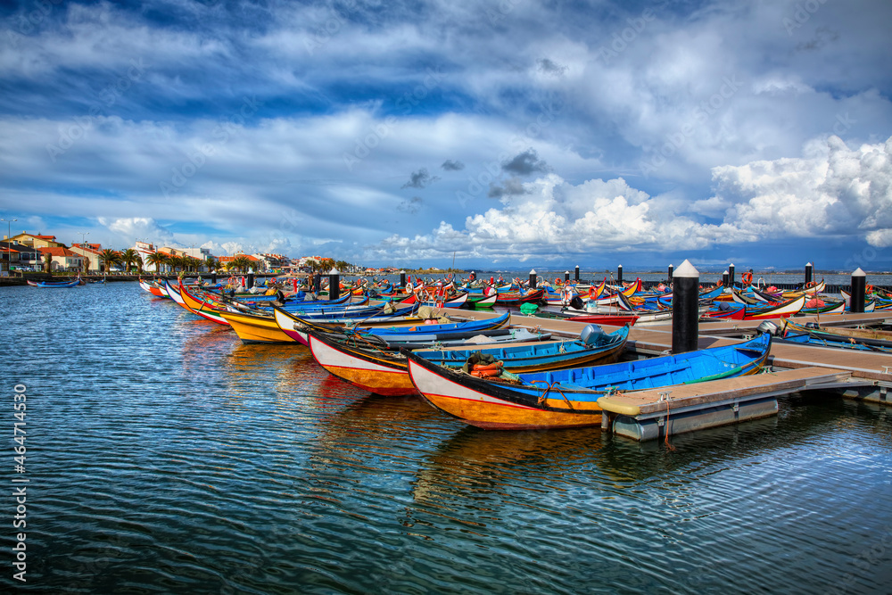 Harbor with Typical Boats in the Fishing Village of Torreira, near Aveiro, Portugal