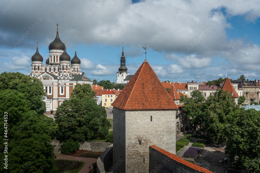 Aerial view of Alexander Nevsky Cathedral and Maiden Tower - Tallinn, Estonia