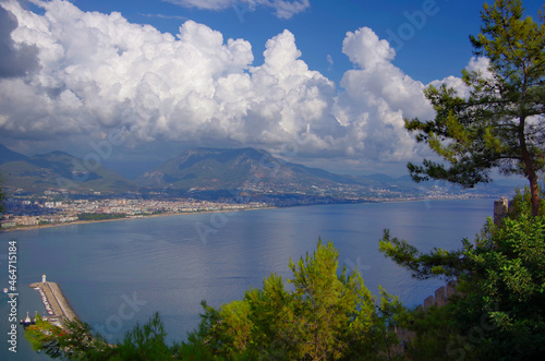 Turkey, Alanya. 09.16.21. View of the city on the coast of the sea and mountains from a height.