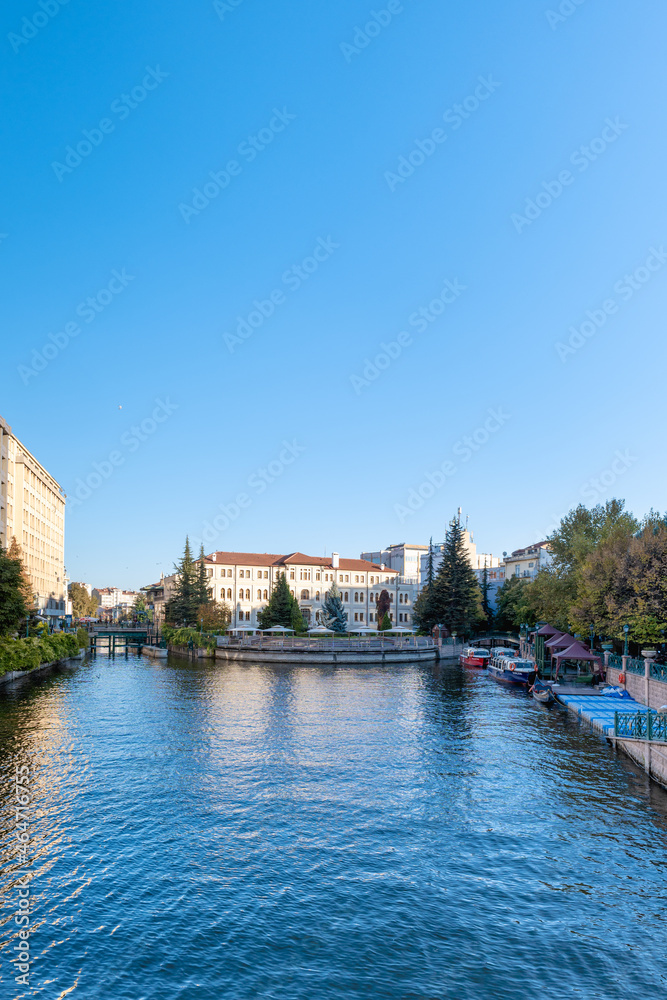 Eskisehir Porsuk river and bridge view. Eskisehir is famous for its river and bridges in the central area.