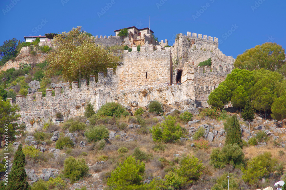 View of the ancient fortress wall in the city of Alanya in Turkey.