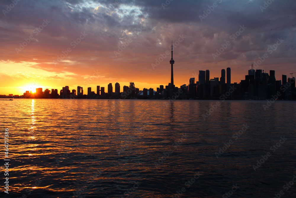 Stormy beautiful sunset of Toronto skyline from Toronto islands