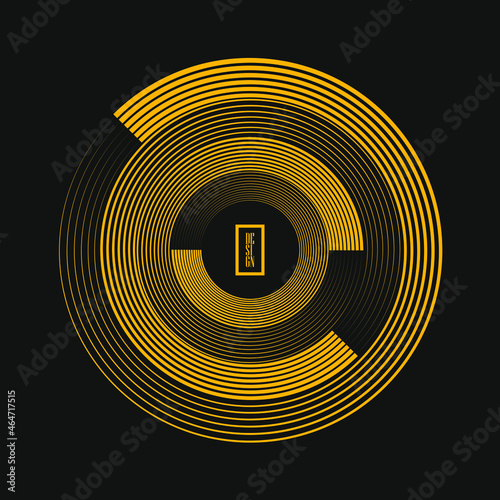 Yellow concentric abstract lines in round form. Trendy design element for frame, round technology logo, sign, symbol, web, prints, posters, template, pattern and abstract background