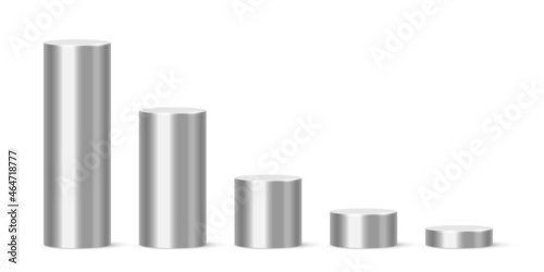 Silver 3d cylinder, realistic pedestal podiums of circle shape stand with perspective