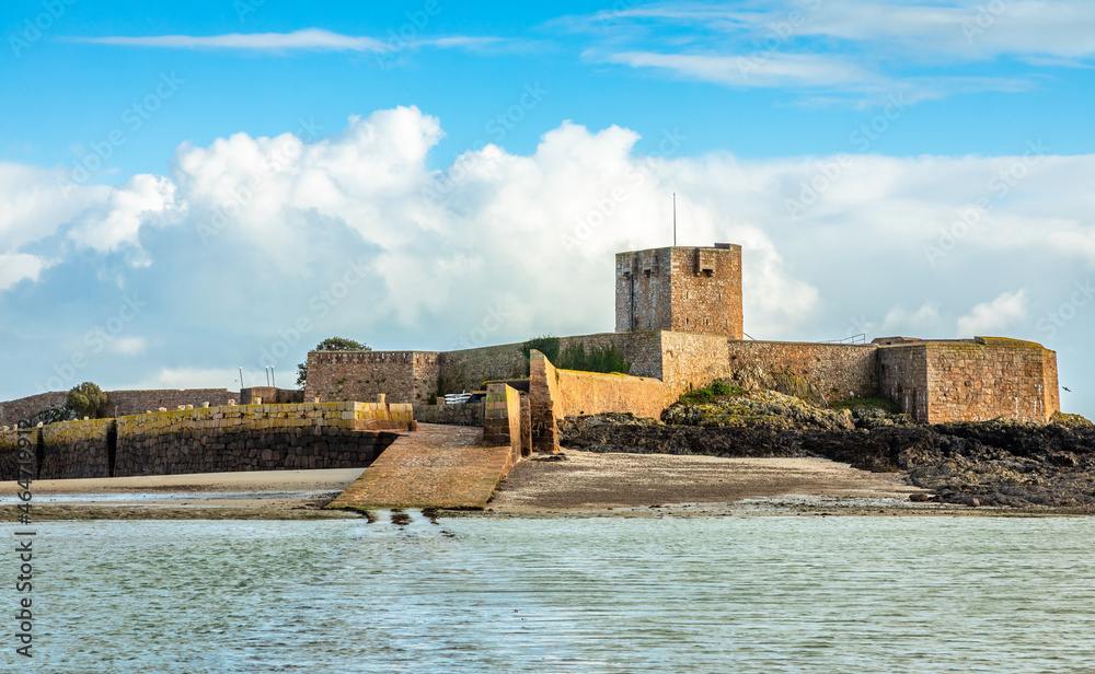 Saint Aubin Fort in a low tide waters, La Manche channel, bailiwick of Jersey, Channel Islands
