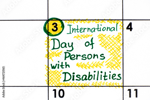 Reminder International Day of Persons with Disabilities in calendar.