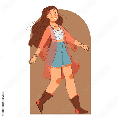 Boho outfits young smiling girl vector cartoon art