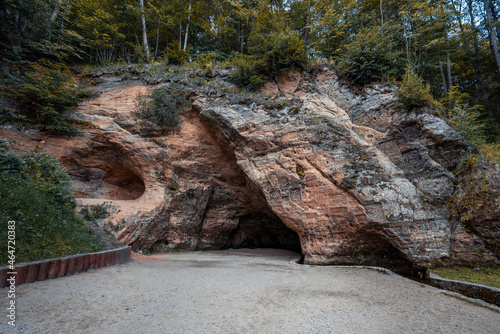 Gutmans Cave (Gutmanis Cave) at National Park of Sigulda - cave with carving inscriptions dating back to the 17th century - Sigulda, Latvia photo