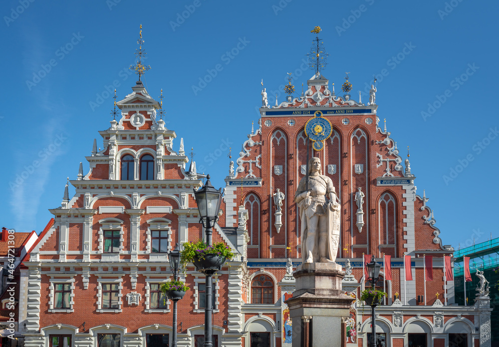 House of the Black Heads and Rolands Statue - Riga, Latvia