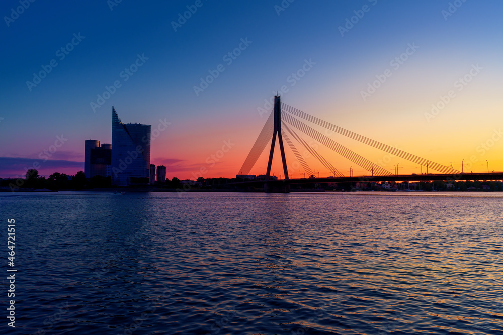 Vansu Bridge and Daugava River at sunset - Riga, Latvia Vansu Bridge and Daugava River at sunset - Riga, Latvia