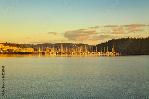 A magnificent view from a fall 2021 sunrise from the Townsite Marina at Nanaimo, Vancouver Island, British Colombia, Bc Canada