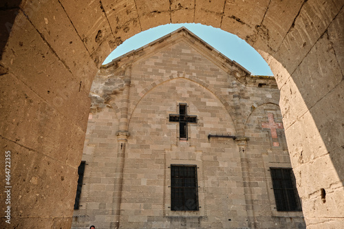 Church and cross, church photo from arch type gate