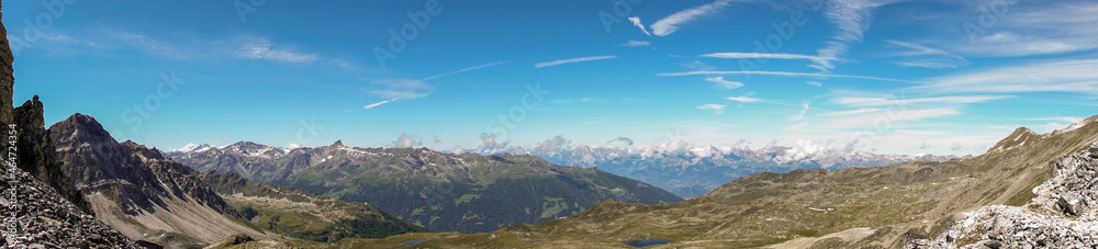 Panorama at Meidpass along Haute Route long distance hiking trail in Switzerland
