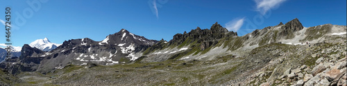Panorama at Meidpass along Haute Route long distance hiking trail in Switzerland